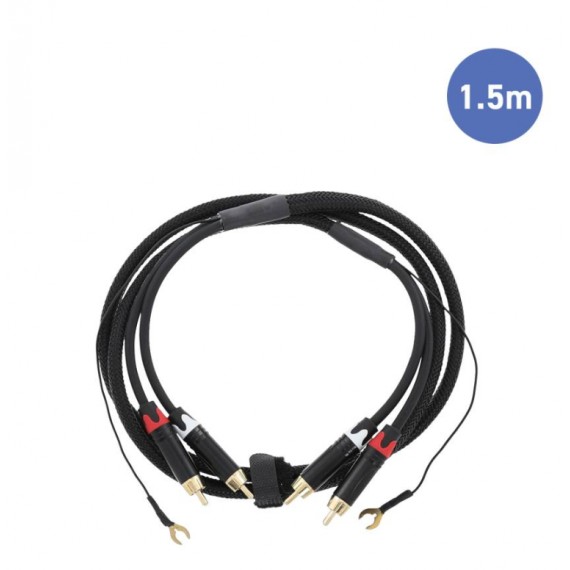 Câble Platine Vinyles 1,5m - 2 RCA Mâle - 2 RCA Mâle + 1 MASSE